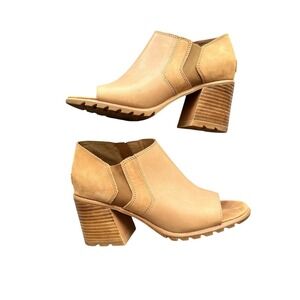 Women's Leather Sorel Ankle Booties Chunky Heel Zip Peep Toe Sandals Nadia 8